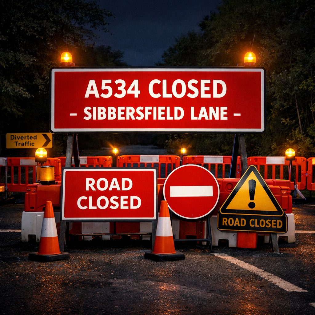 A534 Sibersfield Road Closed Sign