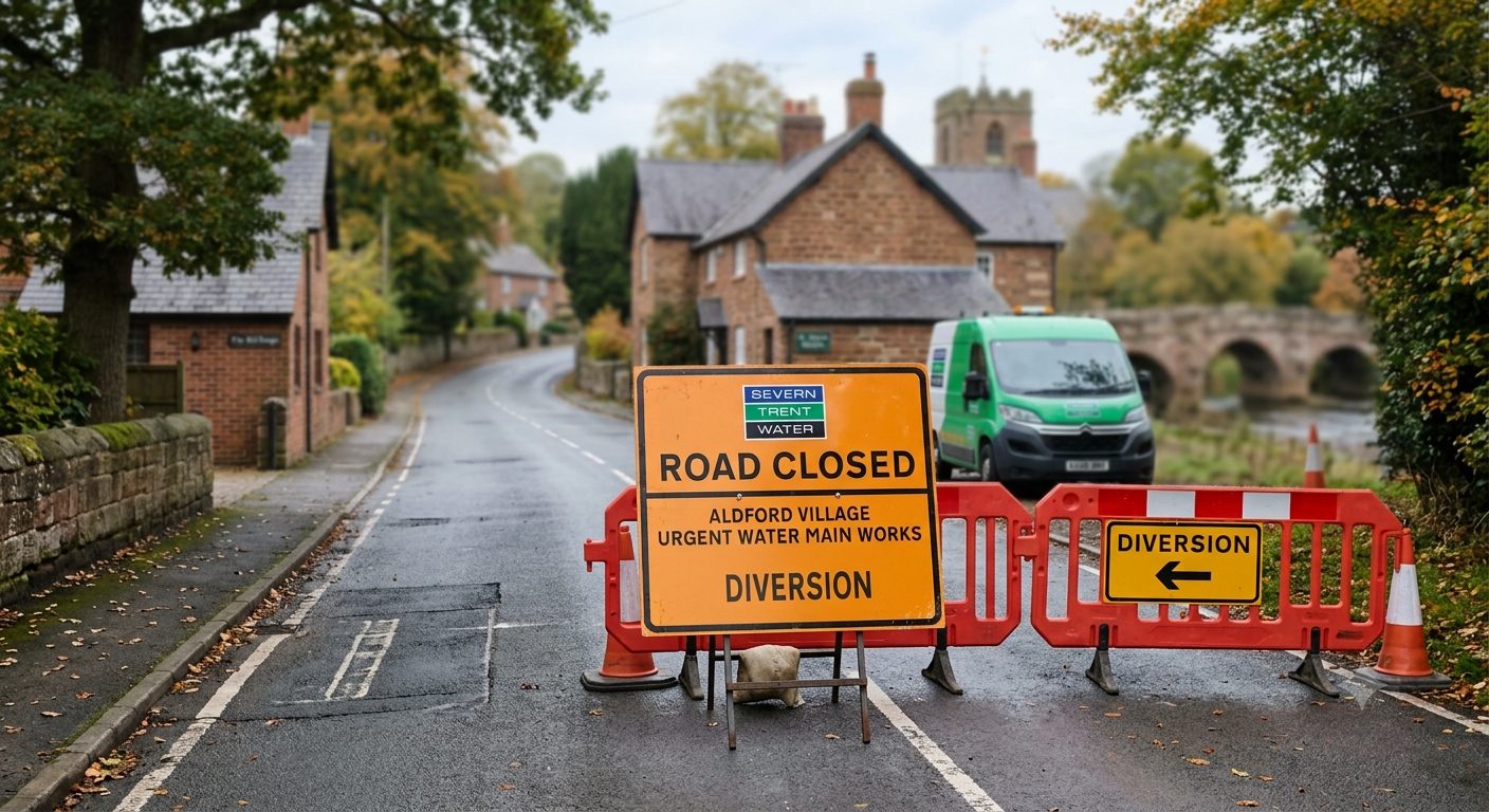 AI generated image illustrating road work in Aldford